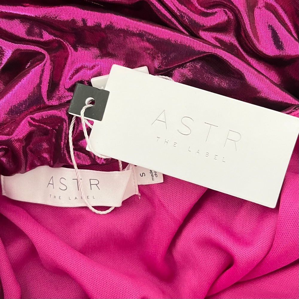 NWT ASTR Paulette Strapless Mini Dress S Metallic Pink Ruched Bodycon Club Prom - Picture 8 of 9